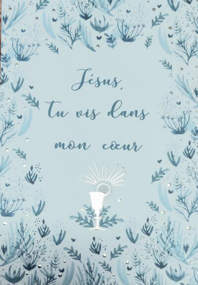 Carte de Communion - Dorure - "Jésus tu vis dans mon coeur"