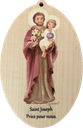 Gd médaillon en bois "St Joseph priez pour nous"