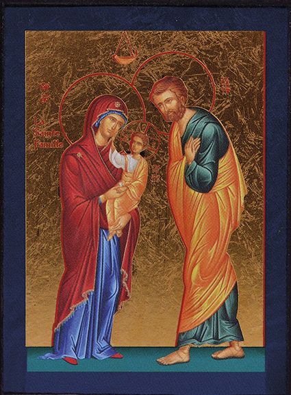 La Sainte Famille (bleue) - Mini Icône Autocollante 8x7 cm