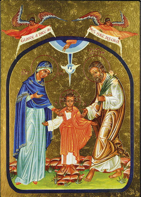 La Sainte Famille (dorée) - Mini Icône Autocollante 8x7 cm