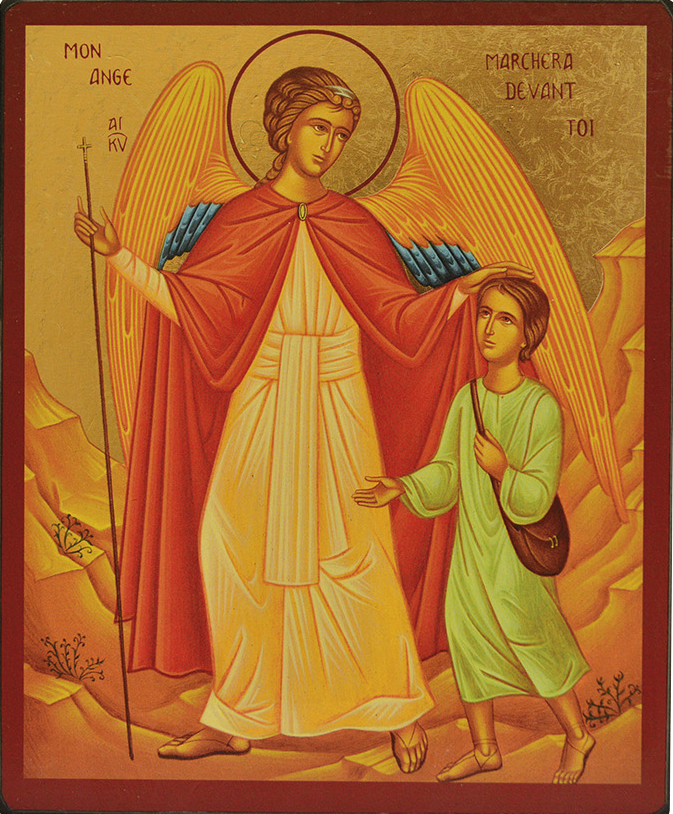 L'Ange Gardien (avec enfant) - Mini Icône Autocollante 8x7 cm