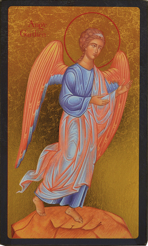 L'Ange Gardien (fond or) - Mini Icône Autocollante 7x5 cm
