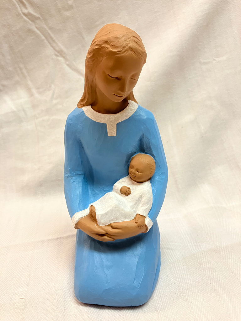 Statue N-D de l'Abandon (à genoux + l'Enfant) 18 cm bleu