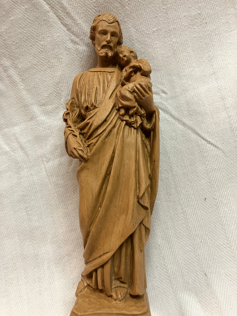 Statue Saint Joseph à l'Enfant 15cm - Résine ton bois