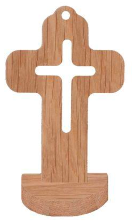 Croix en bois de chêne sur socle 7 x 11 cm