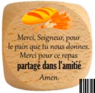 [DE/01] Dé en bois hêtre vernis "Prière du repas"
