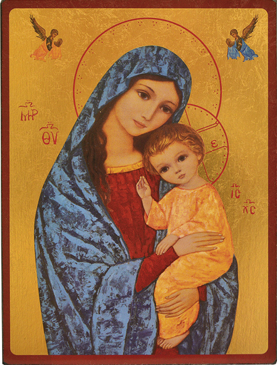 Vierge de la Lumière (fond doré) - Mini Icône Autocollante 8x7 cm