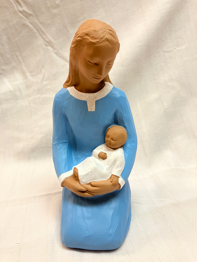 Statue N-D de l'Abandon (à genoux + l'Enfant) 18 cm bleu