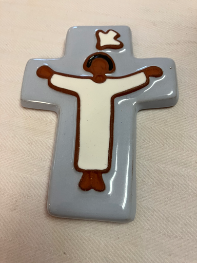 Croix céramique en chamotte 10x12,5 cm- Bleu ciel