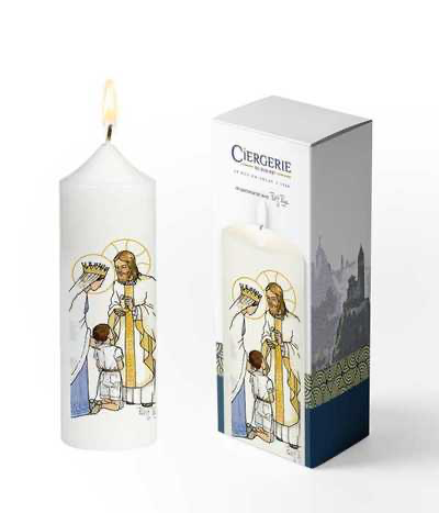 Cierge Première Communion - Jésus et Marie Garçon Brun 
