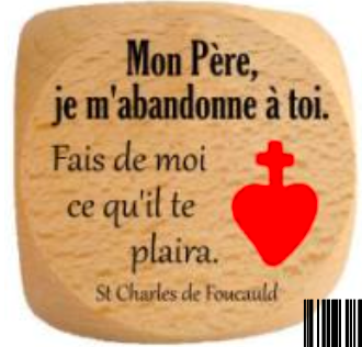 Dé en bois hêtre vernis "St Charles de Foucauld" 5 x 5 cm